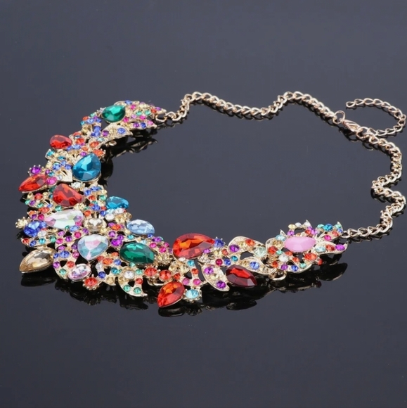 18K gold plated multi color rainbow crystal Necklace earrings set - Picture 9 of 14